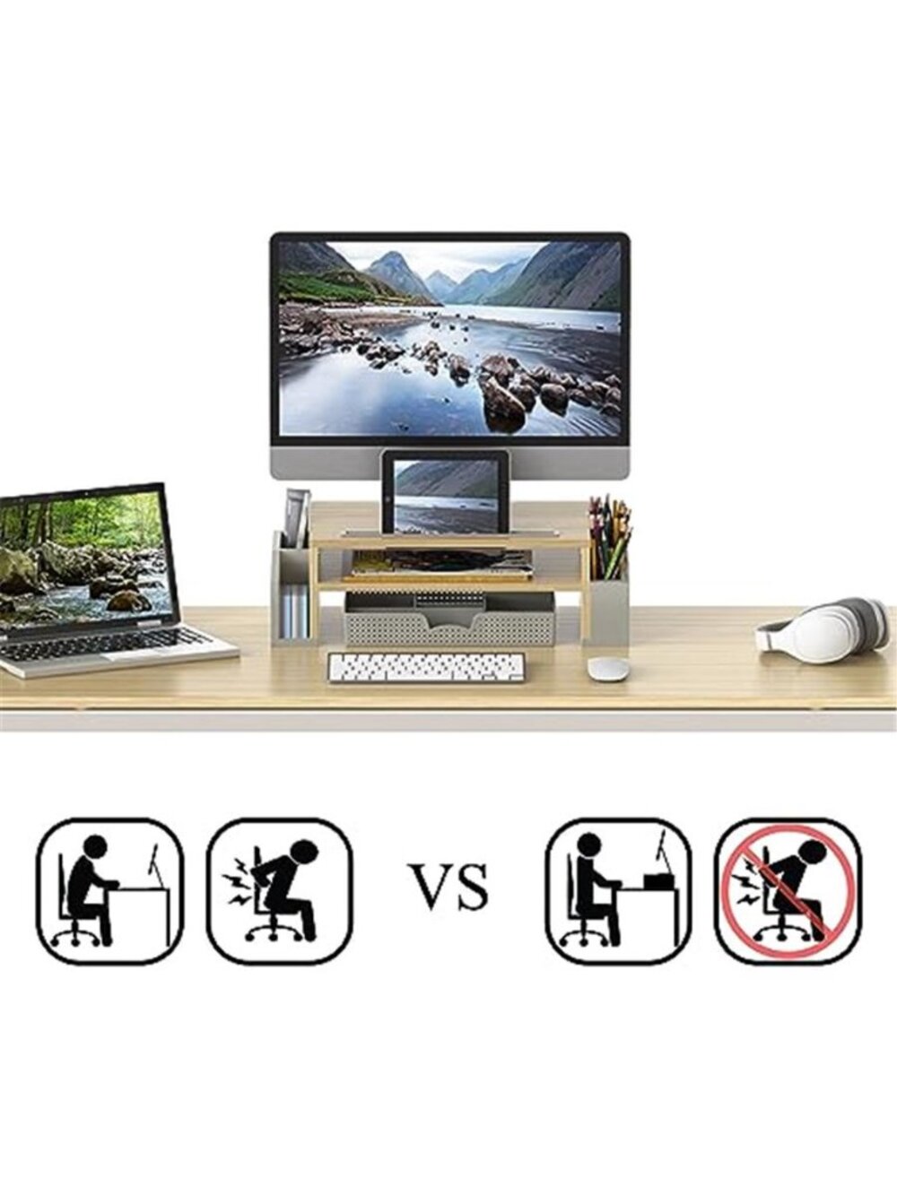 Monitor Stand Riser Desk Organizer Storage Tray Computer Laptop Screen Shelf - Picture 4 of 6